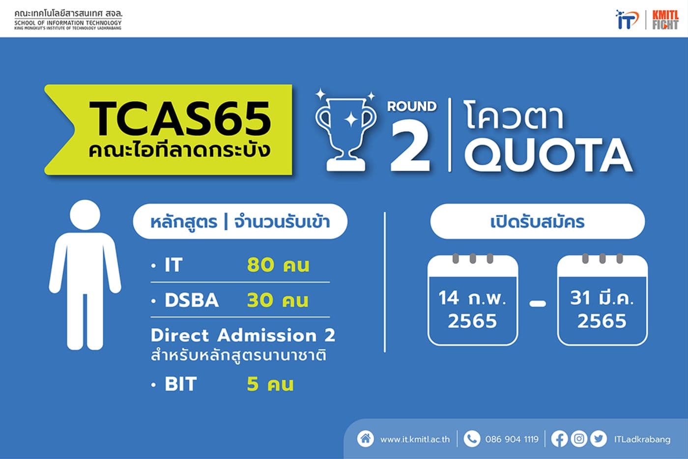 คณะไอทีลาดกระบัง เปิดรับสมัคร TCAS 65 รอบ 2 โควตา (Quota)