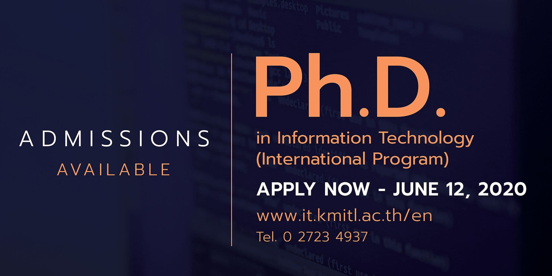 Admission Available  Ph.D. in Information Technology (International Program) 1st Semester Academic Year 2020
