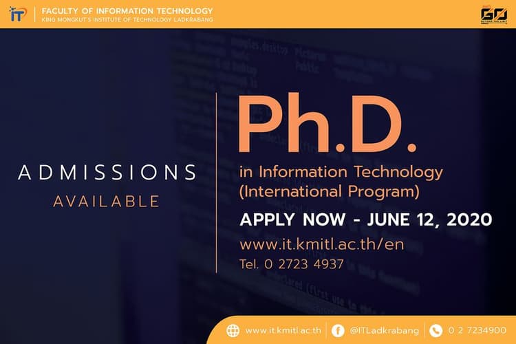 Admission Available  Ph.D. in Information Technology (International Program) 1st Semester Academic Year 2020