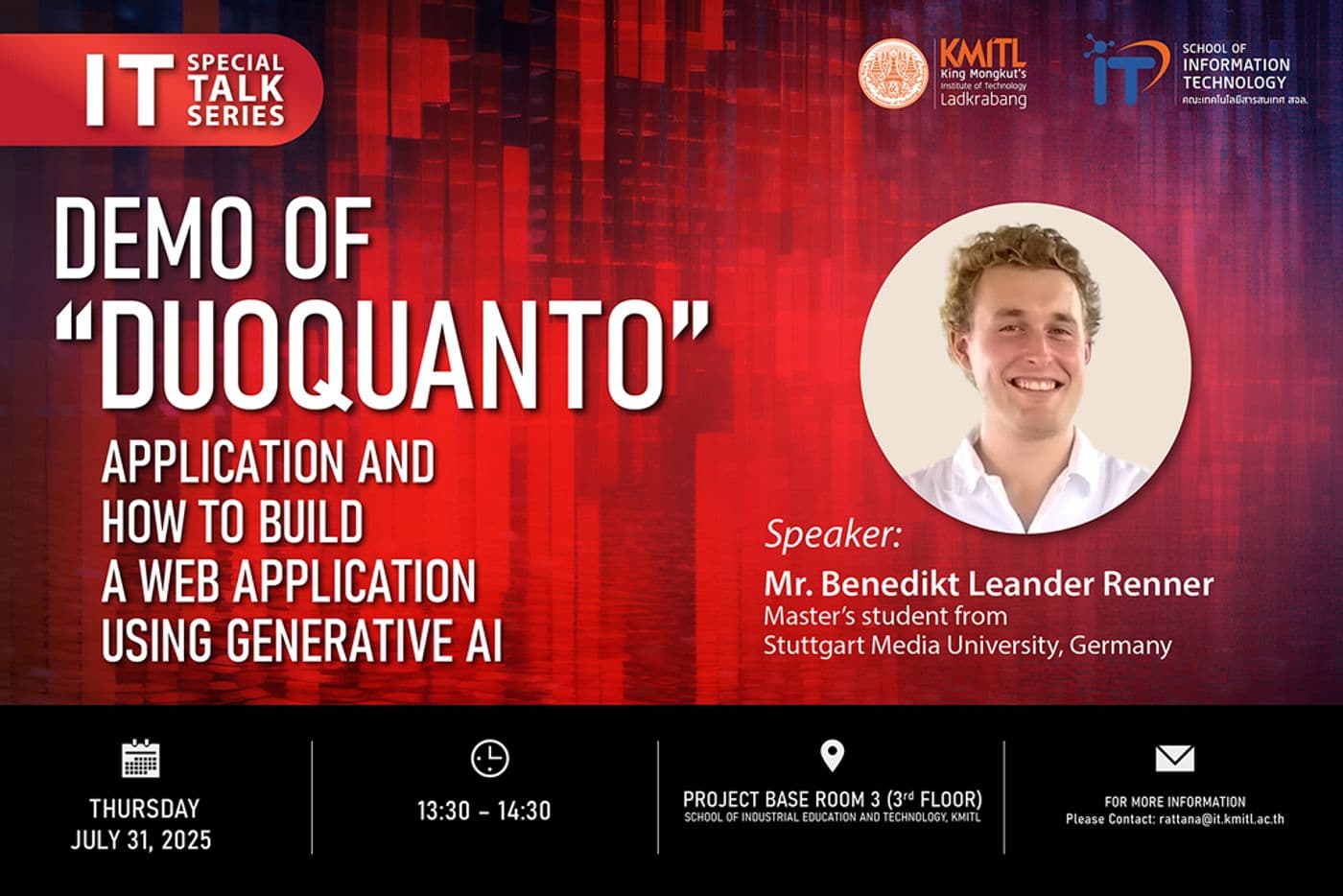 ðĢ Special Talk Invitation âDuoQuantoâ application and How to Build a Web Application Using Generative AI ðĢ Special Talk Invitation âDuoQuantoâ application and How to Build a Web Application Using Generative AI